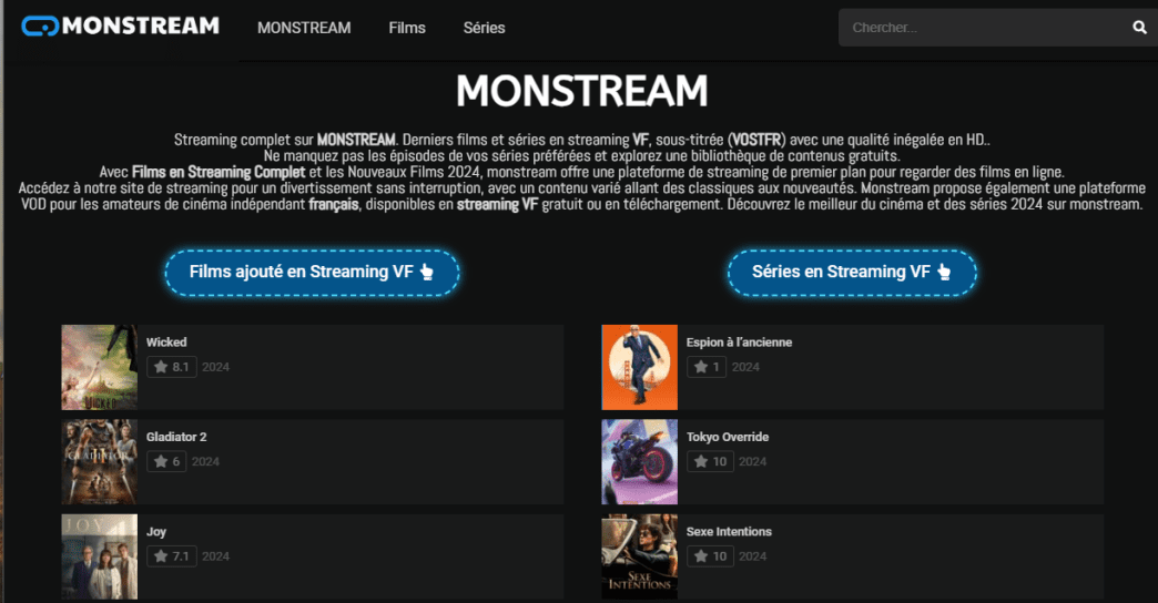 découvrez monstream, votre plateforme idéale pour le streaming en direct et à la demande. profitez d'une expérience immersive, d'une large sélection de contenus et d'une interface conviviale pour ne rien manquer de vos émissions et films préférés.
