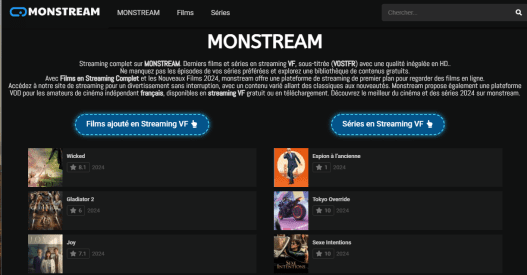 découvrez monstream, votre plateforme idéale pour le streaming en direct et à la demande. profitez d'une expérience immersive, d'une large sélection de contenus et d'une interface conviviale pour ne rien manquer de vos émissions et films préférés.