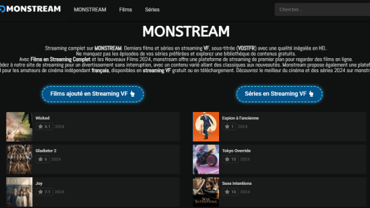 découvrez monstream, votre plateforme idéale pour le streaming en direct et à la demande. profitez d'une expérience immersive, d'une large sélection de contenus et d'une interface conviviale pour ne rien manquer de vos émissions et films préférés.