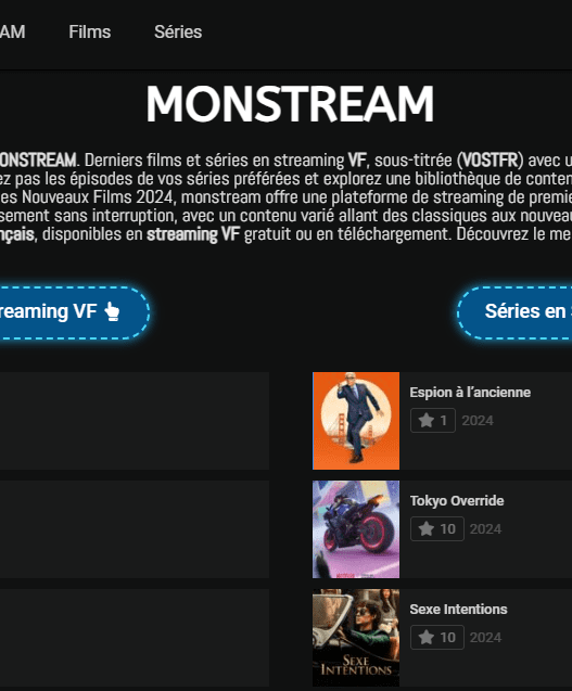 découvrez monstream, votre plateforme idéale pour le streaming en direct et à la demande. profitez d'une expérience immersive, d'une large sélection de contenus et d'une interface conviviale pour ne rien manquer de vos émissions et films préférés.