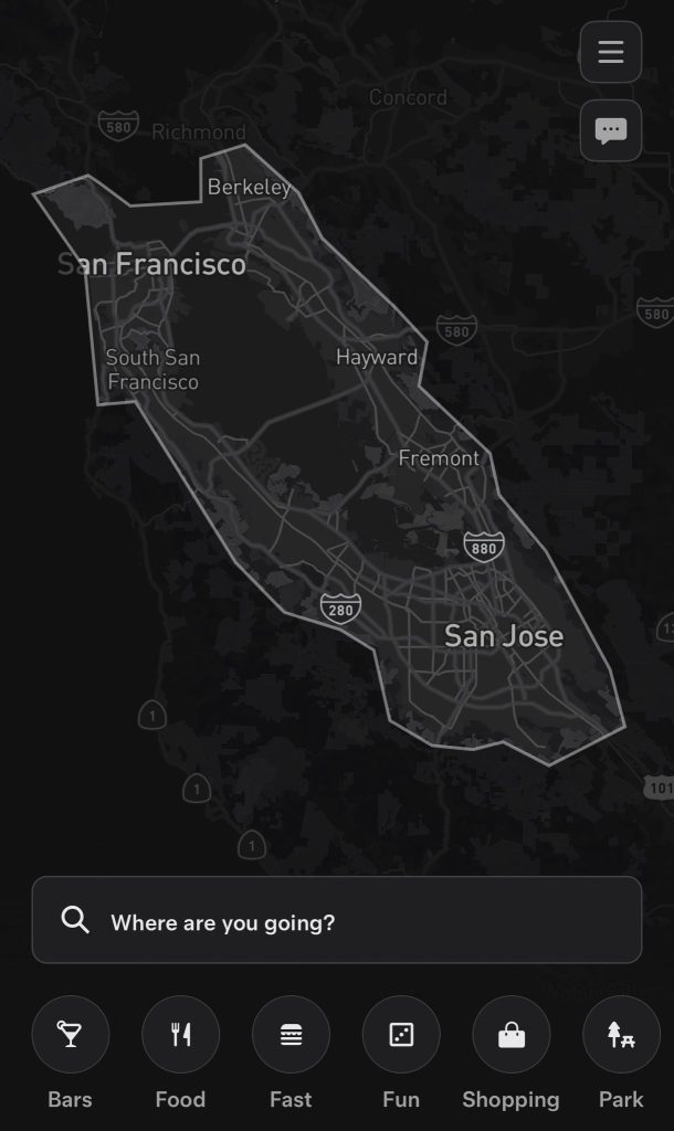 Carte de la zone de Robotaxi